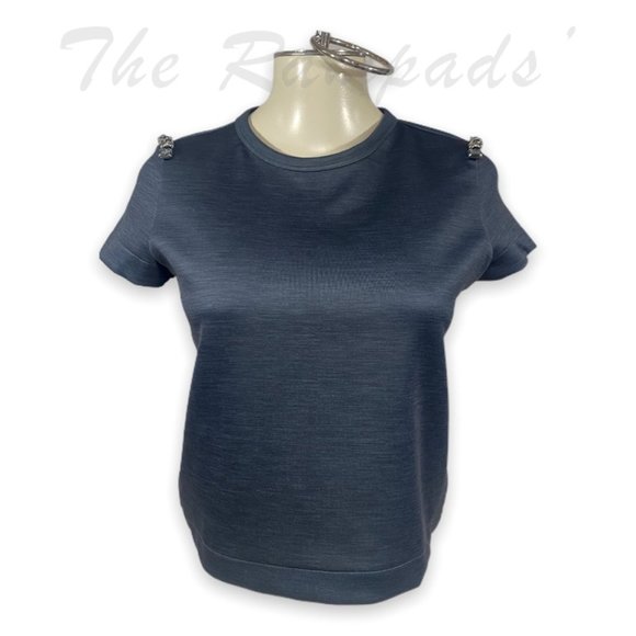 Zara Gray Shoulder Rhinestone Detail Crop Top Size Small - Picture 1 of 10